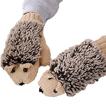 Pusheng Women Winter Cartoon Gloves Thick Knit Hottest Hedgehog Mittens