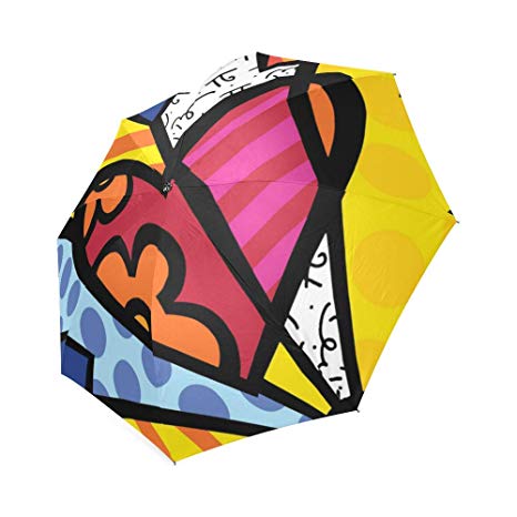 Romero Britto Printed Auto Foldable Custom Cool Design Portable Umbrella Fashion Folding Travel Umbrella