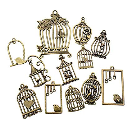 100g (About 36pcs) Mixed Antique Bronze BirdCage Charms Pendants for Crafting, Jewelry Findings Making Accessory For DIY Necklace Bracelet (Antique Bronze Bird Cage Charms)