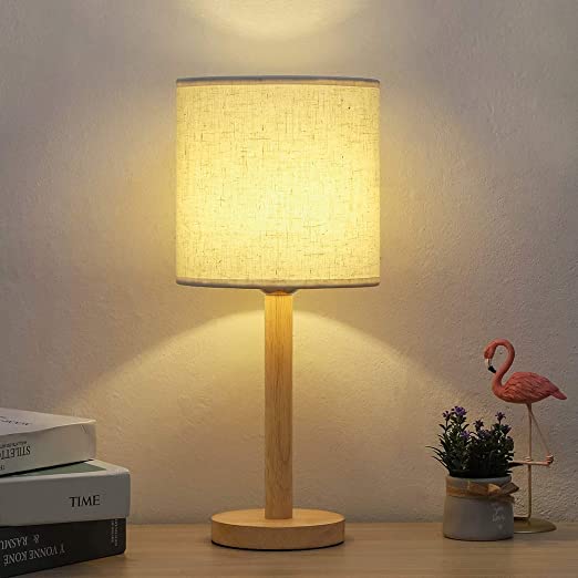 Desk Lamp, Bedside Table Lamp Wooden Nightstand Lamp with Fabric Shade for Bedroom, Living Room, Office, Kids Room, Study Room, Dorm, Coffee Table