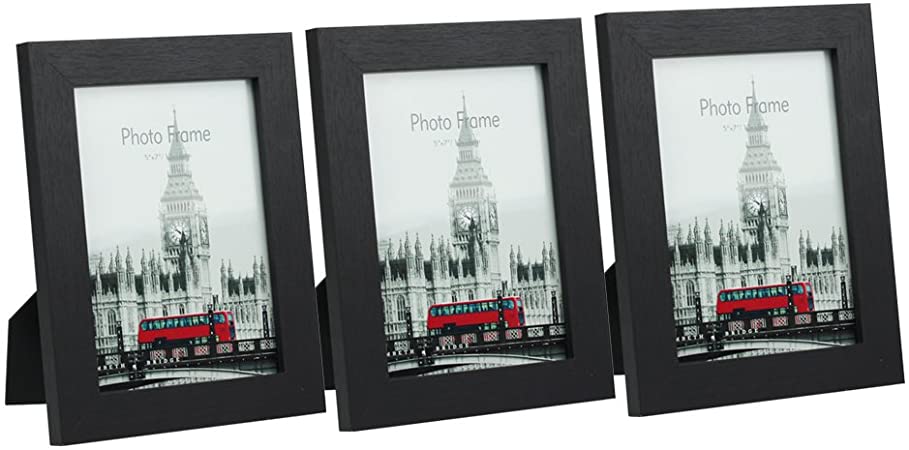 HomeMe 5x7 Black Picture Frame - Made to Display Pictures 4x6 with Mat or 5x7 Without Mat - Wide Molding - Wall Mounting Material Included