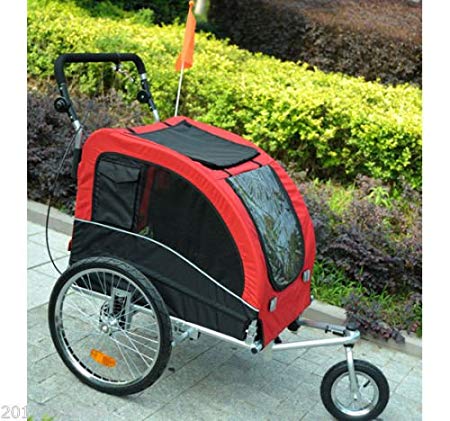 PawHut 2-in-1 Pet Jogging Stroller Dog Cat Bike Bicycle Trailer Carrier w/Drawbar Hitch Brake Black/Red