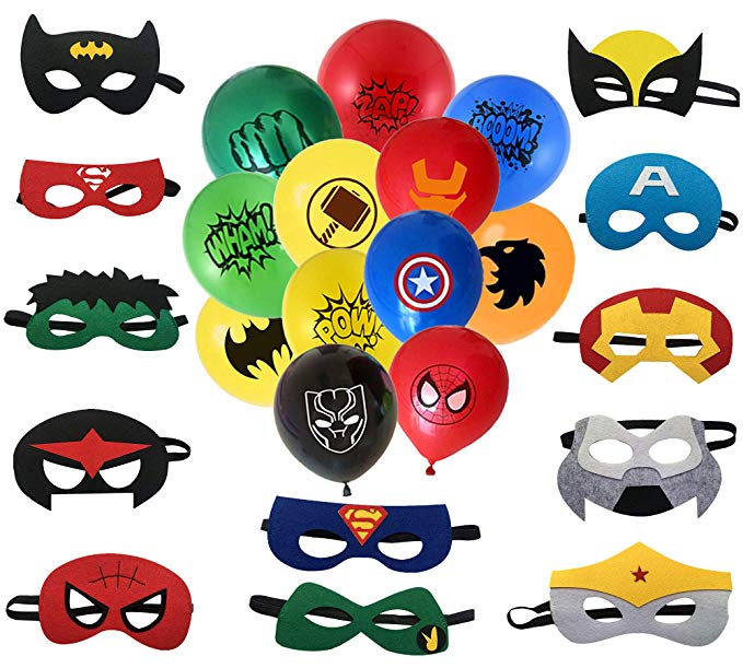 NF Orange Superhero Masks, Superhero balloon. 12 Balloons 12 inch, 12 Masks. Party Favors for Kids. Birthday Supplies.