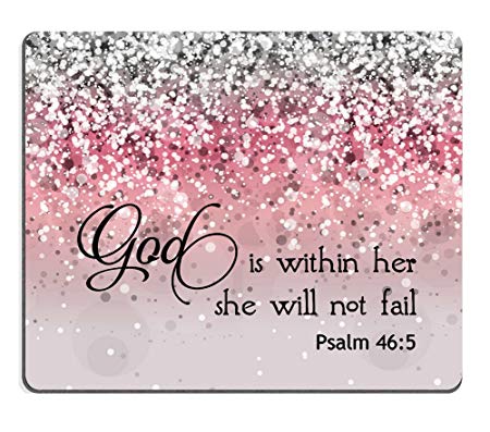Smooffly PSALM 46:5 God is Within Her,She Will not Fall- Bible Verse Pink Sparkles Glitter Pattern Mouse pad Mousepads