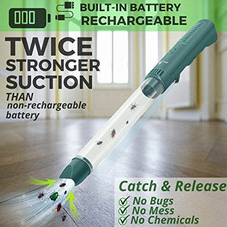 Joyriver Rechargeable Vacuum Bug Sucker Spider Catcher for Crawlies with LED Light – USB Charging Cable Included (1, Built-in Rechargeable Battery)