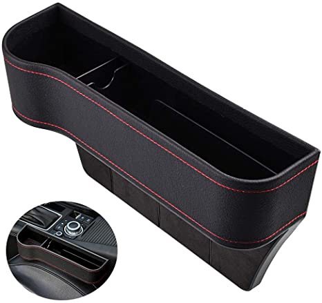 Multifunctional Car Seat Organizer, Front Seat Gap Filler, with Cup Holder, Leather, Suitable for Most Cars (Driver Side, Black)