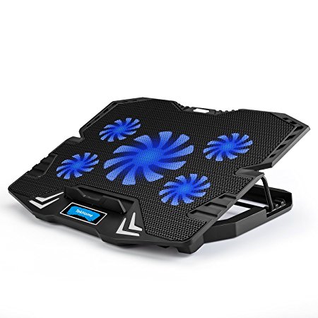 TekHome Laptop Cooling Pad, Best Gaming Cooler for Game Consoles and Notebooks up to 17 inch, Fashion Blue Light, Super Wind Speed w/ 5 Fans, 5 Adjustable Heights, 2 USB Ports. (LTC002)