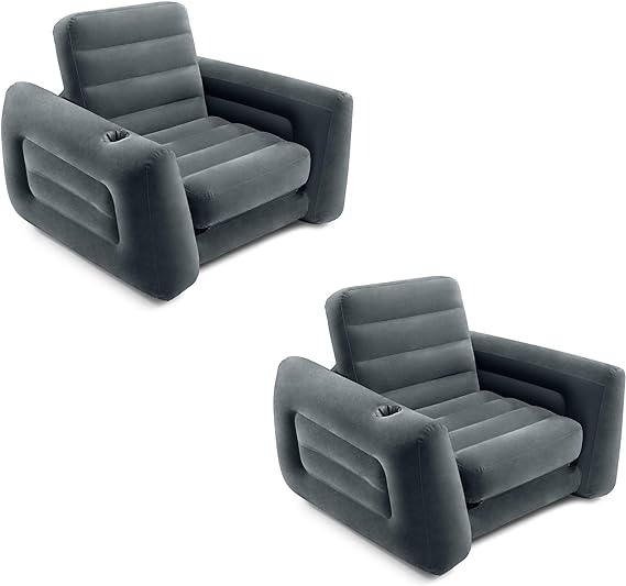 Intex 66551EP Inflatable Pull-Out Sofa Chair Sleeper that works as an Air Bed Mattress, Twin Sized (2 Pack)