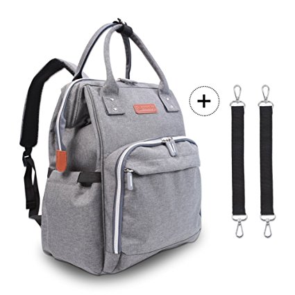 Diaper Bag Backpack - Polaris Multi-Function Maternity Nappy Bags For Baby Care | Travel Backpack With Large Capacity, Stroller Straps, Waterproof Cover - Durable and Stylish (Grey)