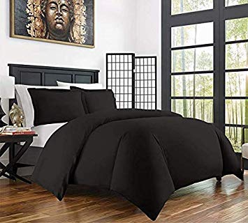 Zen Home Luxury Ultra Soft 3-Piece 1800 Rayon Derived from Bamboo Duvet Cover Set - Hypoallergenic and Wrinkle Resistant - Twin/Twin XL - Black
