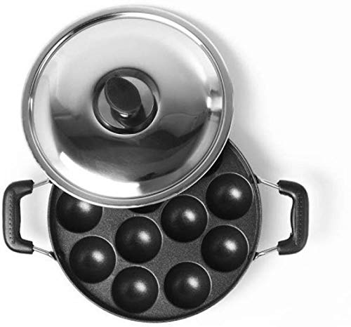 Dolphin Jet Non Stick 12 Cavity Aluminium Appam Maker with Lid (Large, Red)