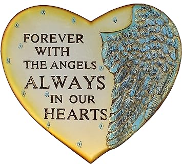 Angel Wing Heart Memorial Plaque - Wall & Garden - Forever with the Angels Always in our Hearts