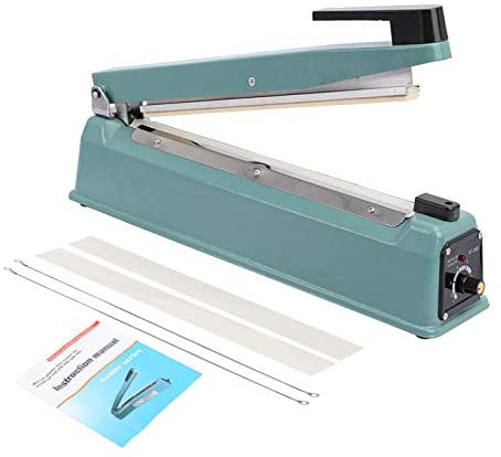 12in Impulse Heat Sealer, Manual Sealing Machine for Poly Plastic Bag Sealing Food Meal, Heat Seal Closer with 100 Poly Bags and 2 Extra Sealing Replacement Kit