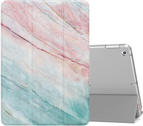 MoKo Case Fit 2018/2017 iPad 9.7 6th/5th Generation, Slim Lightweight Smart-Shell Stand Cover with Translucent Frosted Back Protector Fit iPad 9.7 Inch 2018/2017, Auto Wake/Sleep - Marble Powder Blue