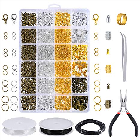 PP OPOUNT 3187 Pieces Jewelry Findings Jewelry Making Starter Kit with Open Jump Rings, Lobster Clasps, Jewelry Pliers, Curved Tweezers, Waxed Cord, Elastic Wire for Jewelry Repair, Jewelry Making and