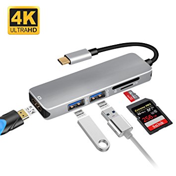 USB C Hub, LC-dolida Type C to HDMI 4K Adapter with 2 USB 3.0 Ports SD/TF Card Reader for New MacBook/MacBook Pro 2016/2017,HP Spectre X360/Dell XPS,Samsung Galaxy S8 and more