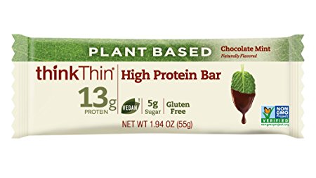 thinkThin High Protein Plant-Based Bars, Chocolate Mint, 1.94 oz Bar (10 Count)