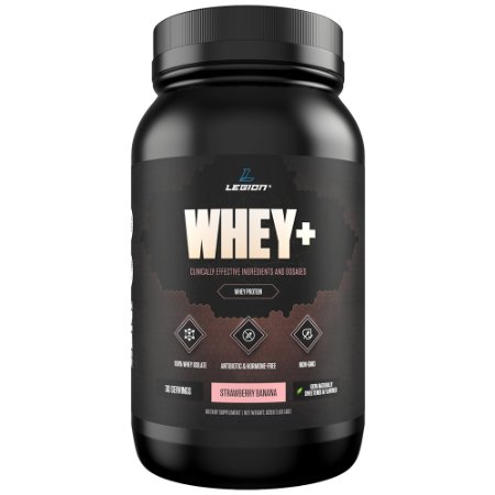 Legion Whey  Strawberry Banana Protein Powder - Best Tasting Whey Isolate Protein Shake From Grass Fed Cows For Weight Loss, Bodybuilding, & Recovery. All Natural, Low Carb, Lactose Free. 30 Servings!