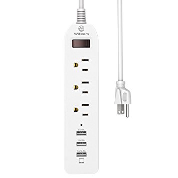 Witeem Power Strip Surge Protector 3 AC Outlets & 3 Smart and Fast charging USB Ports with 6 Feet Extension Cord for Home, Office, Hotel, Travel - White