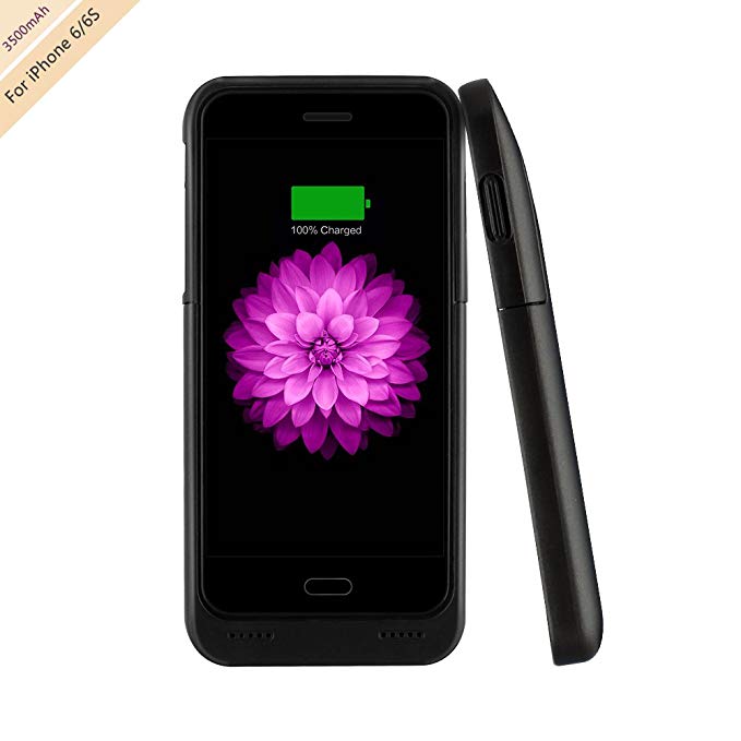 for iPhone 6/6s Charger Case, BSWHW 3500mAh 4.7 with Extended Battery Pack Rechargeable Power Protection case Backup Juice Bank -brownblack