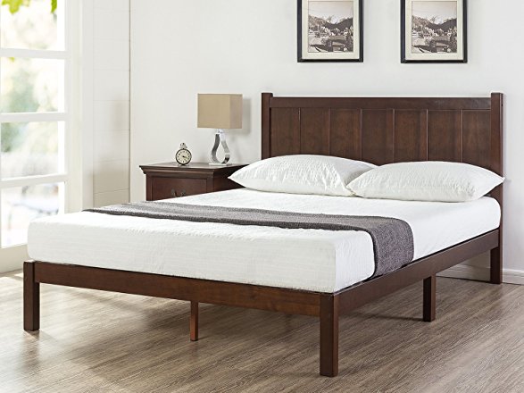 Zinus Wood Rustic Style Platform Bed with Headboard / No Box Spring Needed / Wood Slat Support, Queen