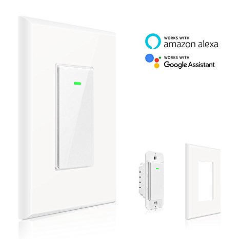 Maxcio Smart Wi-Fi Light Switch, No Hub Required, Compatible with Amazon Alexa and Google Assistant, Remote Control/Schedule Your Fixtures Anywhere - 15A (Neutral Wire Required)