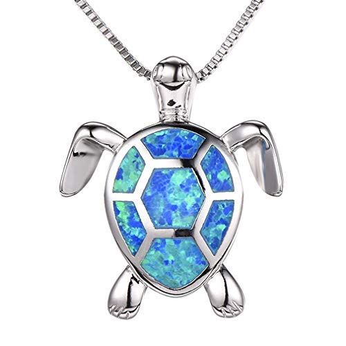 Health and Longevity Sea Turtle Birthstone Jewelry Sterling Silver Created Blue Opal Sea Turtle Earring Rings Pendant Necklace Length 18-20 inch