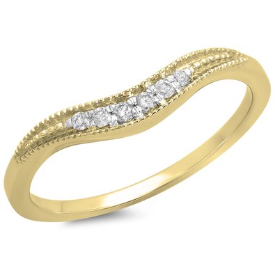0.10 Carat (ctw) 14K Gold Round Cut White Diamond Ladies Wedding Stackable Contour Guard Band 1/10 CT