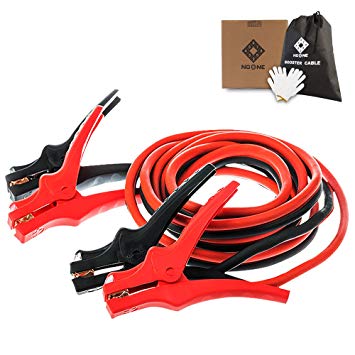 NoOne Booster Jumper Cable 6 Gauge x 12 Ft 400A Medium Duty Booster Cables with Built-in LED Light, Protective Glasses, Safety Gloves in Carry Bag