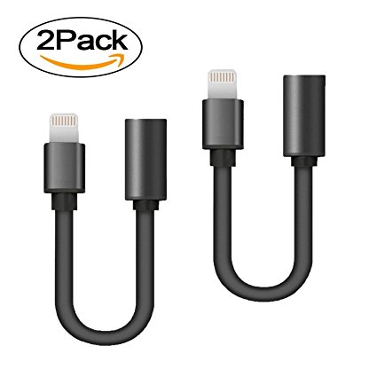 iPhone 7 and iPhone 7 Plus Headphone Adapter,Lightning to 3.5mm Headphone Jack, Connector to 3.5mm Audio Cable Adapter Black 2PACK