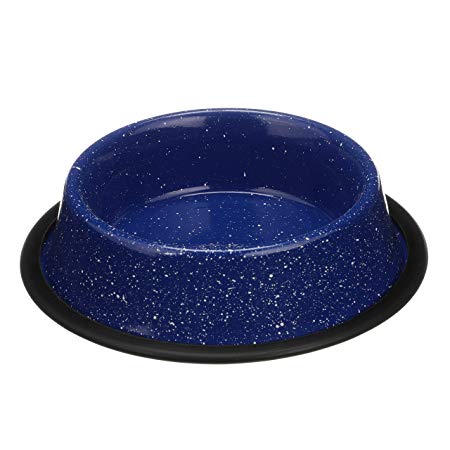 NEATER PET BRANDS Outdoor Camping Style Pet Bowl - Enamel Ware Blue Black Granite Colors - Dog Cat No Tip Skid Bowls
