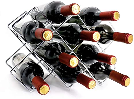 VESONNY Countertop Wine Rack Metal - 10 Bottles Wine Holder, Modern Wine Racks Countertop, Wine Bottle Holder, Wine Holders Stands, Tabletop Wine Rack, Silver (01)