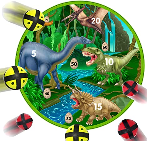 Fun Dinosaur Dart Board Game with 6 Balls Using Hook-and-Loop Fasteners | Learn Numbers, Math and Dinosaurs | Interactive Game and Safe for Kids