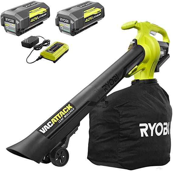 RYOBI RY40450-2B 40-Volt Lithium-Ion Cordless Leaf Vacuum/Mulcher- Two 4.0 Ah Batteries and 1 Charger Included