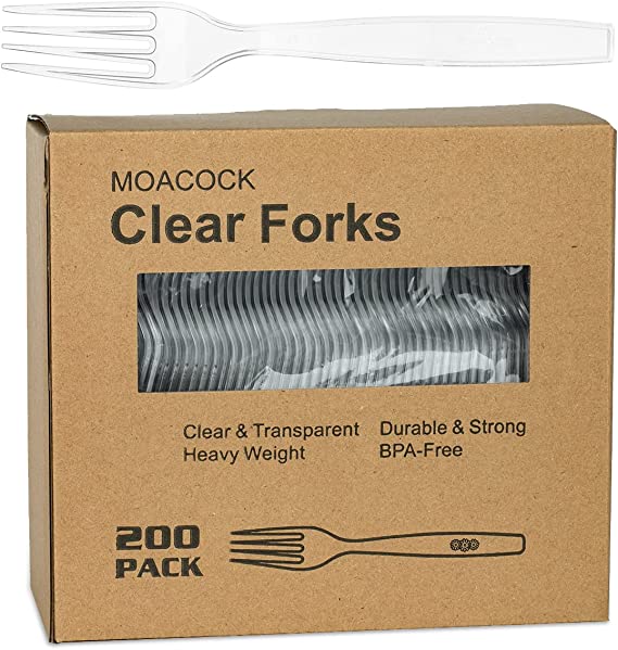 [200 Count] Clear Disposable Plastic Forks, Heavy Weight Disposable Forks Plastic Utensils for Parties, Picnics, Big Event, Daily Use