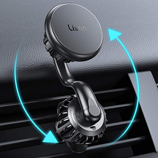 Magnetic Phone Car Mount Lisen Vent Phone Holder, [Upgraded Clip] Stable Phone Car Holder Mount [360° Rotate Arm] Unobstructed Car Vent Phone Mount Compatible with 4-11 Inch Smartphones