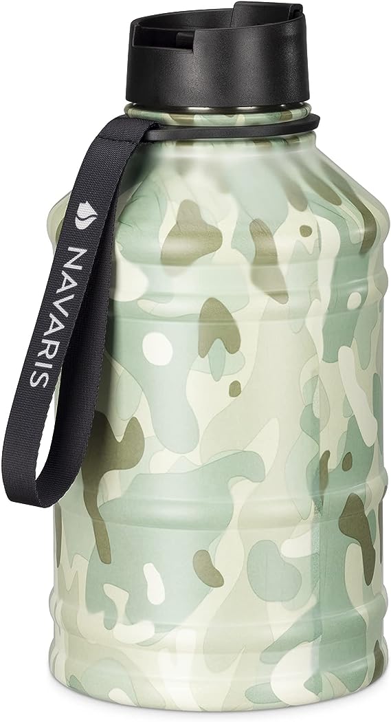 Navaris Stainless Steel Water Bottle - Single-Walled 75oz (2.2L) Big Metal Drinking Bottle for Sports, Camping, Gym - More Than Half Gallon Capacity