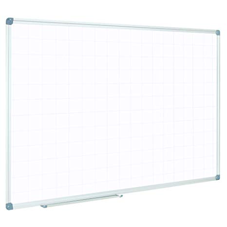 JILoffice Magnetic Dry Erase Planning Board, Grid Pattern White Board 36 x 24 Inch, Silver Aluminium Frame with Detachable Marker Tray for Office School and Home