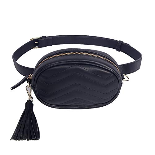 CILLA Quilted Leather Fanny Pack Waist Bag Stylish Travel Cell Phone Tassel Zipper Bum Bag