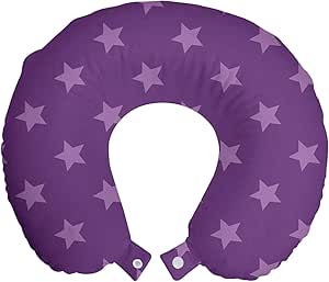 Ambesonne Star Travel Pillow Neck Rest, Simplistic Purple Color Palette Monochromatic Design Shapes Repetition, Memory Foam Traveling Accessory for Airplane and Car, 12", Purple and Mauve