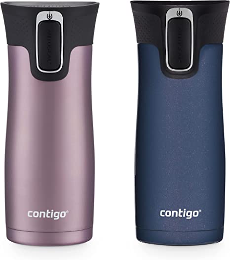 Contigo® AUTOSEAL® West Loop Vacuum-Insulated Stainless Steel Travel Mug with Easy-Clean Lid, 16 Oz, 2-Pack, Vervain, Midnight Berry