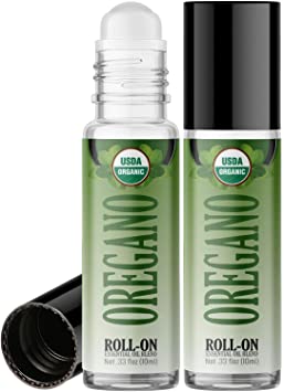 Organic Oregano Roll On Essential Oil Rollerball (2 Pack - USDA Certified Organic) Pre-diluted with Glass Roller Ball for Aromatherapy, Kids, Children, Adults Topical Skin Application - 10ml Bottle