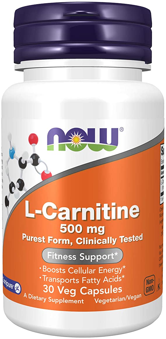 NOW Supplements, L-Carnitine 500mg, Purest Form, Amino Acid, Fitness Support*, 30 Veg Capsules