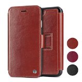 1byone Genuine Leather Wallet Stand Folio Case with Card Slot for iPhone 6  6s Brown