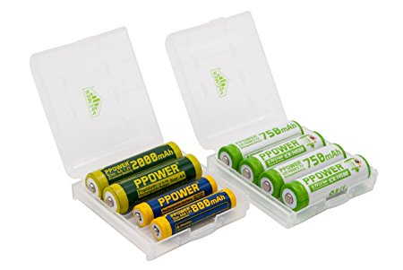 2x Ppower battery boxes for Alkaline NiMH NiCd AA or AAA batteries 14500 Lithium Ion Batteries - Storage Box for Protecting and Transporting (Batteries are not included) P-Power