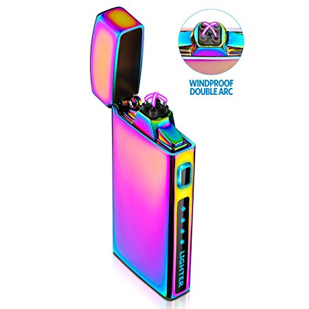 Lighter - Electric Arc Lighter USB Rechargeable Windproof Plasma Lighter with Battery Indicator | S2000 Multichrome