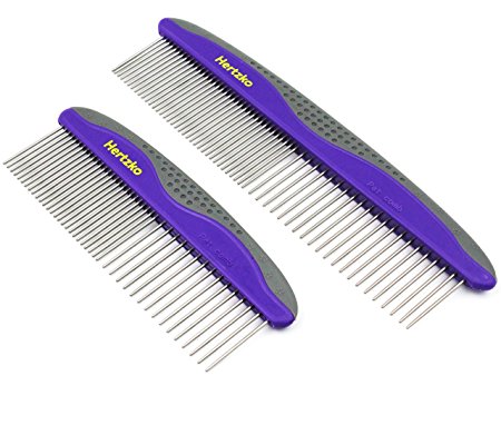2 Pack Pet Combs by Hertzko – Small & Large Comb Included for Both Small & Large Areas -Removes Tangles, Knots, Loose Fur and Dirt. Ideal for Everyday Use for Dogs and Cats with Short or Long Hair