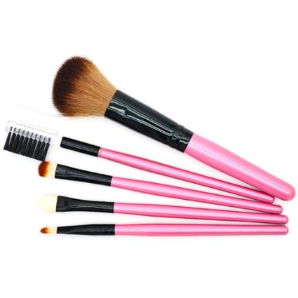 Sinide 5pcs Professional Synthetic Kabuki Makeup Brushes Face and Eye Set With PVC Bag Eye Lip Foundation Makeup Brush Set Makeup Kit At Home Or Travel (Pink)