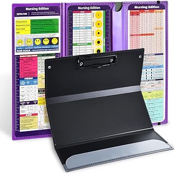 Nursing Clipboard Foldable, Purple Nurse Pocket Clipboard 3 Layers with Nursing Medical Edition Cheat Sheets, Foldable Nurse Clip Boards Notepad for Students, Nurses, Doctors and Medical Staff