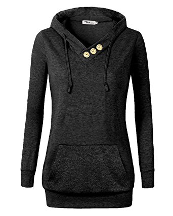 VOIANLIMO Women's Sweatshirts Long Sleeve Button V-Neck Pockets Pullover Hoodies